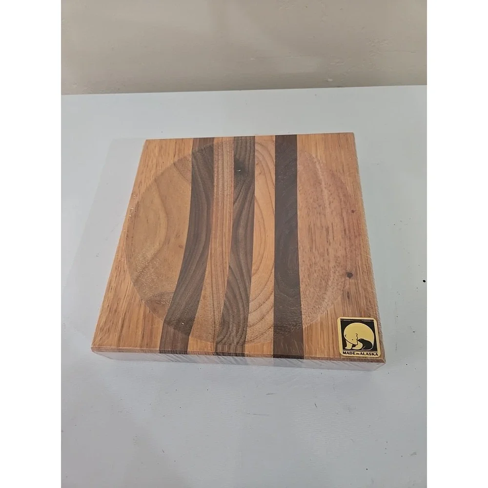 Alaska Ulu Bowl Block 8x8 Herb Prep Chopping Board Maple Walnut Wood USA NEW